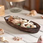Rustic Wooden Serving Tray, Boat Shape Decorative Tray Vintage Centerpiece, Farmhouse Rustic Trays, Key Tray, Decorative Platter for Countertop Home Decorations- Distressed Brown。(Size M)