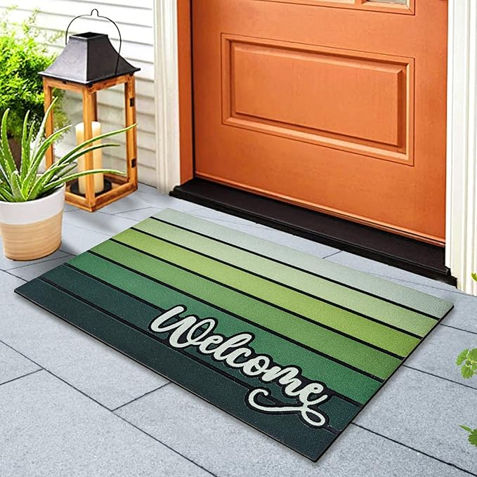 Bulijojo Apple Green Entrance Door Mat Large 17 x 30 Inch Entry Way Doormat Front Door Rug Outdoor Heavy Duty Welcome Mat, Non Slip Rubber Back Low Profile