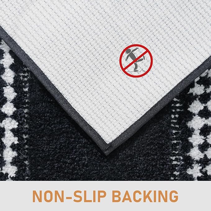 Black Bathroom Rugs 18x24, Non Slip Washable Bath Mats,Super Soft Microfiber Bathroom Mats, Plush Fluffy Absorbent Bath Rugs for Sink Tub Basin Shower Floor
