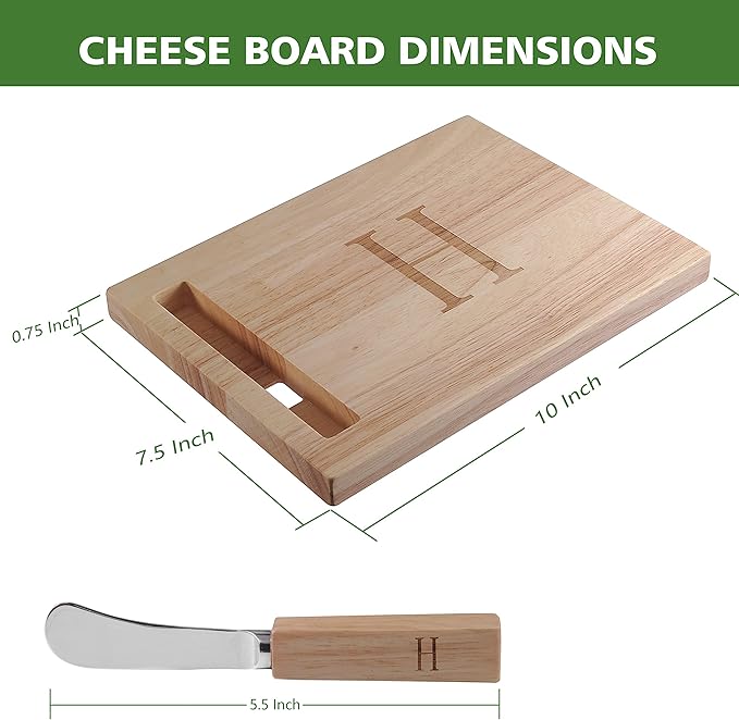 Miicol Wood Charcuterie Board, Monogram Cheese Board 10 Inch, Personalized Initial Cutting Board with Spreader, Unique Housewarming Gift, Ideal for Kitchen, Home, Letter H