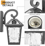 Outdoor Lights Fixtures Wall Mount, Outdoor Wall Lantern with Water Ripple Glass, Waterproof Outside Exterior Wall Sconce Lights Fixture for House, Front Porch, Patio, Matte Black
