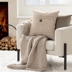 Phantoscope Pack of 2 Farmhouse Throw Pillow Covers Button Vintage Linen Decorative Pillow Cases for Couch Bed and Chair Beige 18 x 18 inches 45 x 45 cm