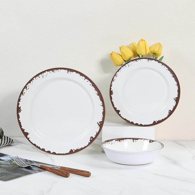 Melamine Dinnerware Set-12 Piece Melamine Plates and Bowls Set for 4,Lightweight yet Durable Dish Set,Camping/RV Unbreakable Serving Dishes, Dishwasher Safe, Off White