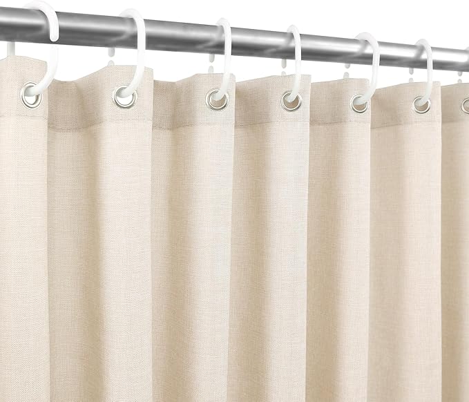 Natural Linen Textured Shower Curtain Set with Hooks, Beige Boho Farmhouse Bath Shower Curtains for Bathroom Neutral Cloth, Hotel Luxury, Weighted, 72W x 72L, Cream