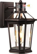 VIANIS Oil Rubbed Bronze Dusk to Dawn Motion Sensor Porch Light, Anti-Rust Aluminum Frame, Tempered Glass, 100% Weather Resistant, Easy Installation, Fits Standard E26 Bulbs