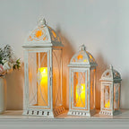 TRIROCKS Set of 3 Large Decorative Candle Lanterns 22''&16"&11" H Vintage Candle Holders for Garden Yard Patio Wedding Parties Events Christmas Indoors Outdoors(Beige with Gold Brush)
