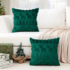 OTOSTAR Set of 2 Xmas Soft Plush Short Wool Velvet Decorative Throw Pillow Covers Square Luxury Style Cushion Case Pillow Shell for Sofa Bedroom Christmas Tree and Elk Green, 20x20 Inch