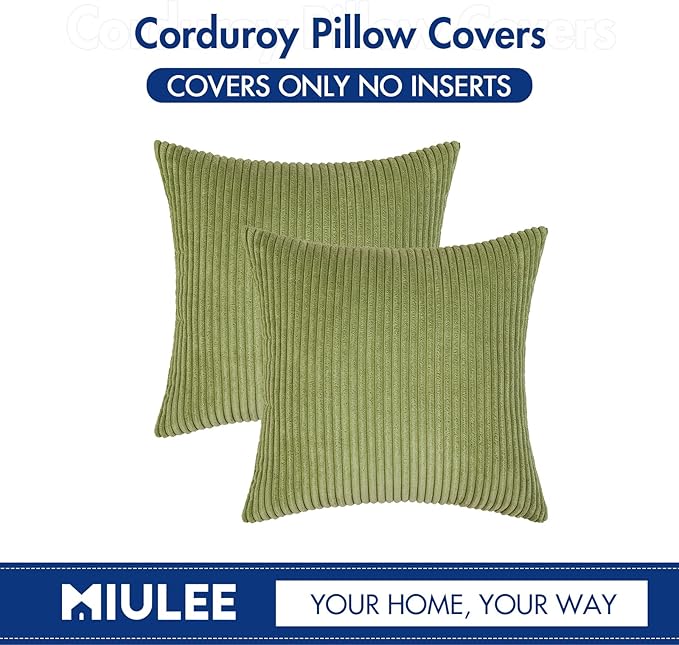 MIULEE Pack of 2 Pillow Covers Soft Soild Decorative Square Throw Pillow Covers Set Cushion Cases Pillowcases for Sofa Bedroom Car 20 x 20 Inch 50 x 50 Cm Grass Green