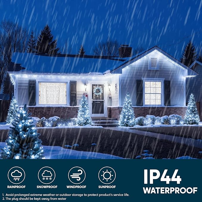 Joiedomi 600 LED Christmas Lights Outdoor,197 FT Cool White Christmas Tree Lights with 8 Modes Timer, PVC Clear Wire String Lights with Reel for Indoor Outdoor Holiday Xmas Eve Night Decorations