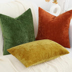 decorUhome Chenille Rust Fall Throw Pillow Covers 22x22 Inch Set of 2, Decorative Soft Couch Pillow Covers Solid Dyed Accent Velvet Farmhouse Neutral Square Pillow Cases for Sofa Bed Living Room