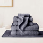 BIOWEAVES 100% Organic Cotton Bath Towel Set | 700 GSM Plush 7-Piece Premium Towel Set GOTS Certified, 2 Bath Towels, 2 Hand Towels & 2 Washcloths, 1 Bath Mat - Charcoal