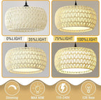 Boho Rattan Chandelier Light Fixture, 1-Lights Farmhouse Pendant Light Hand Woven Chandeliers for Dining Room with Fabric Shade Rustic Chandeliers Hanging Light Fixtures for Kitchen Island