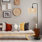 GLOBE Electric Barden 58" Floor Lamp, Matte Black, Bamboo Shade, On/Off Rotary Switch on Socket