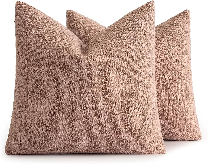 MIULEE 20x20 Inch Decorative Pillow Covers for Couch Bed Set of 2 Textured Boucle Neutral Winter Throw Pillows Blush Pink Accent Solid Cushion Pillowcases Sofa Livingroom Home Decor