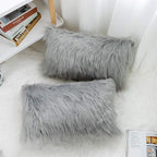WLNUI Set of 2 Light Grey Christmas Decorative Lumbar Pillow Covers New Luxury Series Merino Style Faux Fur Fluffy Throw Pillow Covers Fuzzy Cushion Case for Sofa Bedroom Home Decor 12x20 Inch