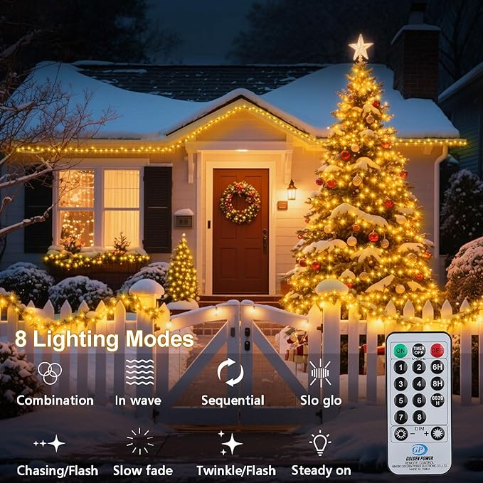 echosari 400 LED Christmas String Lights, Extra Long 66Ft Outdoor String Lights End-to-end Plug in with Remote Timer for Garden Patio Christmas Tree Decor (Warm White)