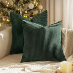 MIULEE Pack of 2 Army Green Corduroy Pillow Covers Soft Boho Striped Throw Pillow Covers Set Decorative Square Cushion Cases Pillowcases for Spring Sofa Bedroom Couch 18 x 18 Inch