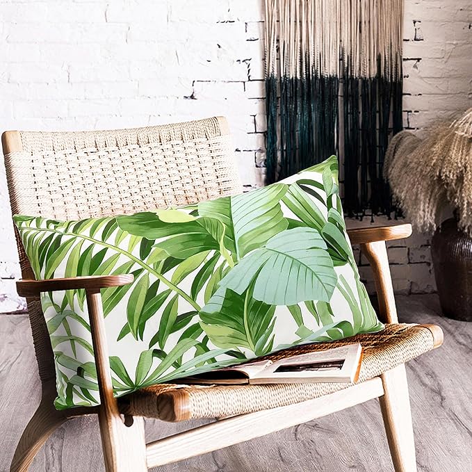 Decorative Throw Pillow Covers Set of 2 Green Leaves of Tropical Pillow Covers 12x20 inch Super Soft Short Plush Square Throw Pillows,Farmhouse Outdoor Pillow Covers for Couch Living Room