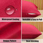 NiNi ALL Pack of 2 Decorative Outdoor Waterproof Pillow Covers Square Garden Linen Textured Cushion Sham Throw Pillowcase Set of 2 for Patio Farmhouse Garden Tent Couch 18x18 Inch Red
