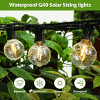 200FT(2 x100FT) G40 Solar String Lights, Globe Outdoor String Lights with 104 E12 Waterproof LED Bulbs, 2700K Shatterproof Patio Lights, Solar Powered Hanging Lights for Christmas Patio Backyard Porch
