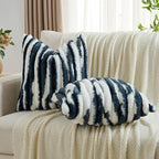 FUTEI Navy Blue Decorative Throw Pillow Covers 26x26 Inch Set of 2, Soft Tie-Dye Faux Rabbit Fur Striped Texture Euro Pillow Sham, Modern Home Decor for Couch Bed Living Room