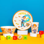 Zak Designs Blippi Kids Dinnerware Set 3 Pieces, Durable and Sustainable Melamine Bamboo Plate, Bowl, and Tumbler are Perfect For Dinner Time With Family (Blippi, TABBS)