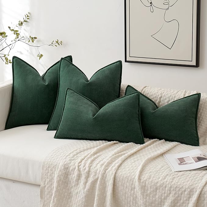 MIULEE Pack of 2 Christmas Green Decorative Pillow Covers 18x18 Inch Soft Chenille Luxurious Couch Throw Pillows Farmhouse Cushion Covers with Elegant Design for Sofa Bedroom Living Room Home Decor