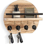 Nekon Key Holder for Wall - 9.8 Inch Apartment Wall Decor with Shelf and 8 Key Hooks, Circular Wood Key Hanger for Home Decor (Wood)