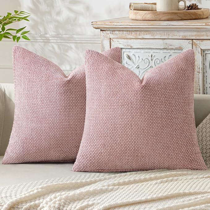 MIULEE Pack of 2 Couch Throw Pillow Covers 18x18 Inch Aesthetic Pink Modern Boho Accent Decorative Pillow Covers Soft Cute Chenille Farmhouse Cushion Covers for Home Decor Bed Sofa Living Room