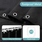 Black Linen Shower Curtain 78 Inches Long, Heavy Duty Cloth Bath Curtain Set with 12 Plastic Hooks Simple Hotel Spa Quality Luxury Shower Curtain for Bathroom, Water Repellent, 72Wx78L