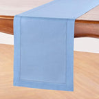 Solino Home Linen Cornflower Blue Hemstitch Table Runner 36 Inches - 100% Pure Linen Small Table Runner 14 x 36 Inch Ideal for Dresser and Coffee Tables - Classic Hemstitch - Christmas, Holiday