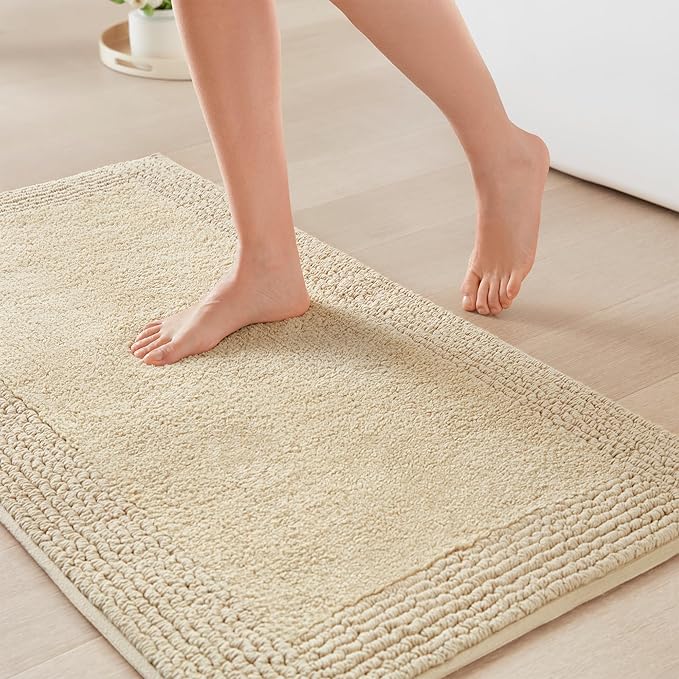 Madison Park Splendor Reversible 100% Cotton Tufted Bathroom Rug-3000 GSM Hotel Quality Luxurious Plush Medium Pile Bath Mat Absorbent, Quick Dry, Shower Room Décor, 21x34, Natural