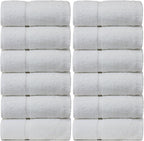 Bare Cotton Luxury Hotel & Spa Towel 100% Genuine Turkish Wash Cloths Dobby Border, White, Set of 12