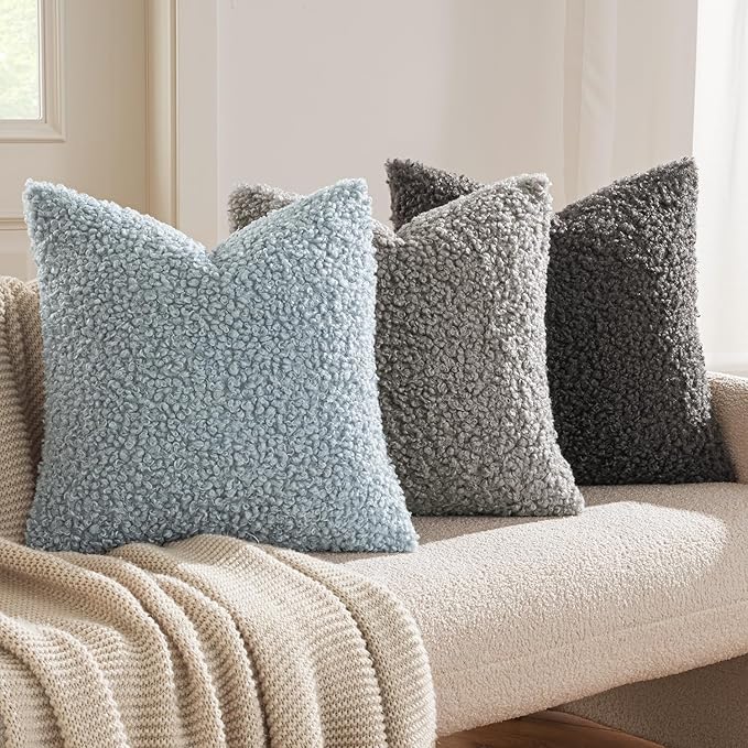 MIULEE Pack of 2 Throw Pillow Covers 20x20 Inch Dark Gray Faux Fur Decorative Sherpa Pillow Covers Fuzzy Accent Soft Sheepskin Fleece Cushion Cases for Boho Home Decor Couch Living Room Bed