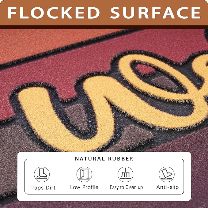 Bulijojo Sunset Orange Entrance Door Mat Large 17 x 30 Inch Entry Way Doormat Front Door Rug Outdoor Heavy Duty Welcome Mat, Non Slip Rubber Back Low Profile