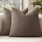 MIULEE 26x26 Decorative Euro Sham Throw Pillows for Bed Set of 2 Textured Boucle Neutral Winter Throw Pillow Covers Dark Brown Accent Solid Vintage Pillowcases Couch Sofa Livingroom Home Decor