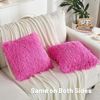 FUTEI Hot Pink Decorative Throw Pillow Covers 26x26 Inch Set of 2,Soft Fluffy Faux Feather Texture Euro Pillow Shams,Modern Home Luxury Decor for Couch Bed Living Room