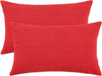 Mecatny Christmas Decorative Corduroy Throw Pillow Covers 12x20 Set of 2 for Sofa Living Room, Soft Neutral Boho Couch Pillow Covers for Home Decor, Red