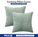 MIULEE Greyish Green Corduroy Pillow Covers Pack of 2 Boho Decorative Spliced Throw Pillow Covers Soft Solid Couch Pillowcases Cross Patchwork Textured Covers for Living Room Bed Sofa 18x18 inch