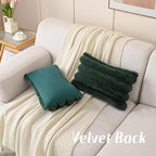 FUTEI Dark Green Decorative Throw Pillow Covers 12x20 Inch Set of 2, Square Soft Faux Rabbit Fur Big Striped Cushion Cover,Home Decor for Couch Sofa Bed Living Room