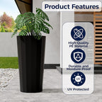 23.6" Tall Planters for Outdoor Plants, Large Outdoor Planters for Porch Decor with Drainage Hole, Wide Stripe Design Flower Pots Fits Indoor Plants Patio/Garden, Plastic Black (2 Pack)