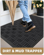 Color&Geometry Large Front Door Mat Outside Entrance, Heavy Duty Non Slip Low Profile Doormat for Entryway, Trap Dirt and Moisture Welcome Mats All-Weather, Easy Clean, Patio, Garage, 28"x60" Black