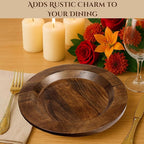 CLEENTABLE Wooden Dinner Plates Set of 2-13" Serving Dinner Plate Chargers for Weddings, Parties, Rustic Table Decor, Indoor Outdoor Dining - Lightweight Round Appetizer Plates (Walnut)