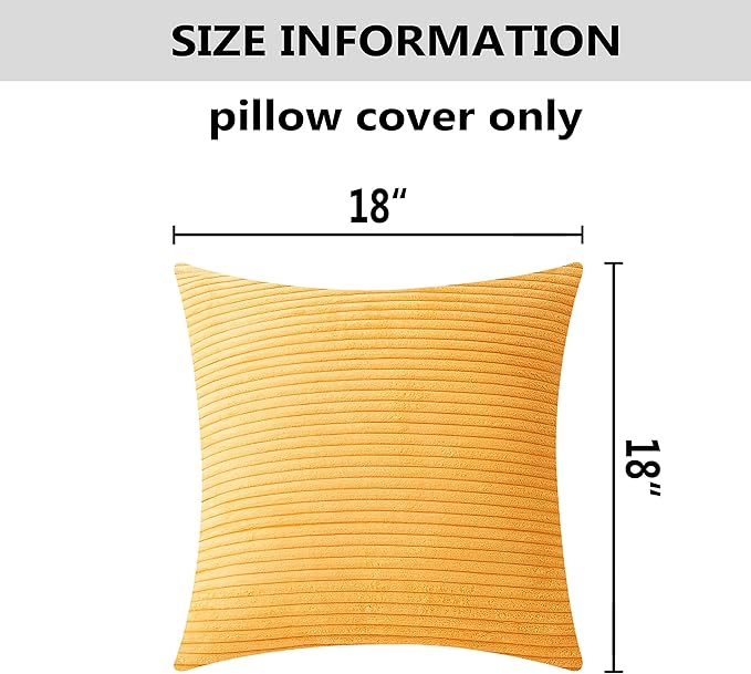 Home Brilliant Yellow Throw Pillow Covers 18x18 Set of 2 Super Soft Couch Pillow Covers Decorative Striped Corduroy Mustard Throw Pillows for Couch Bed Spring, 18 x 18 inch, Sunflower Yellow