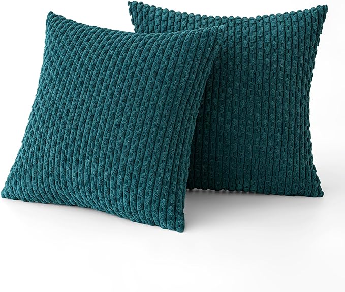 MIULEE Pack of 2 Decorative Throw Pillow Covers 20x20 Inch Soft Boho Striped Textured Corduroy Pillow Covers Modern Farmhouse Home Decor for Couch Bed Sofa Living Room Teal Blue