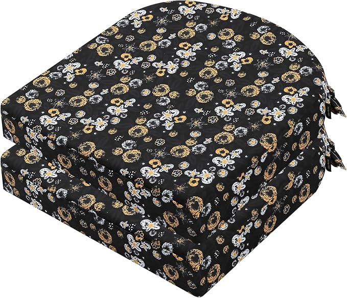 idee-home Outdoor Chair Cushions Set of 2, Thick 17" x 17" x 3" Outdoor Seat Cushions Patio Furniture Waterproof with Ties, Dining Pads