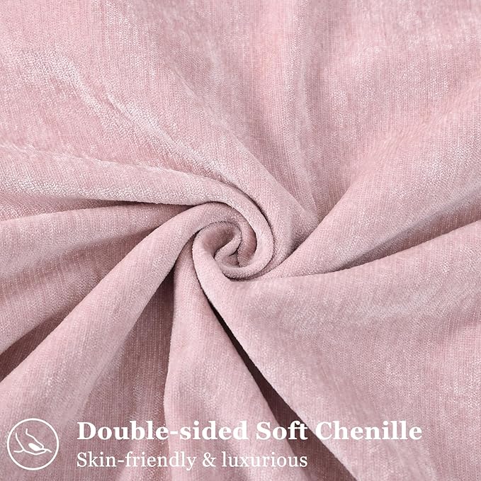 decorUhome Couch Throw Pillow Covers 24x24 Set of 2, Decorative Soft Euro Neutral Chenille Pillow Covers with Elegant Design for Sofa Bed Living Room Home Decor, Blush Pink