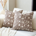 Floral Throw Pillow Covers 20x20 Farmhouse Block Print Pillow Covers Decorative Pillow Covers Couch Pillows for Living Room Vintage Accent Sofa Pillows Set of 2, Brown