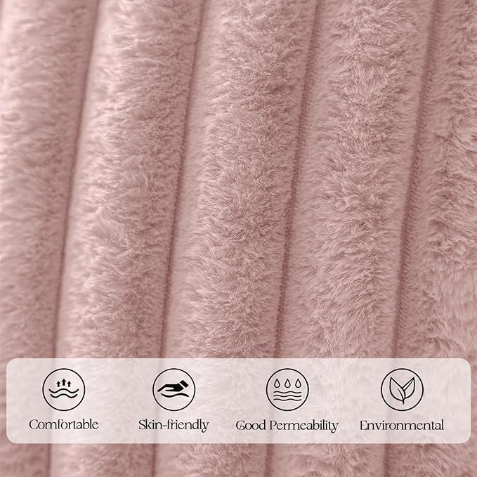 MOSAYT Spring Faux Fur Throw Pillow Covers 16x16, Set of 2, Plush Velvet Soft Pillow Case,Fluffy Striped Decorative Couch Pillow Covers for Sofa, Bedroom, Living Room(Pink)