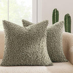 MIULEE Pack of 2 Throw Pillow Covers 20x20 Inch Sage Green Faux Fur Decorative Sherpa Pillow Covers Fuzzy Accent Soft Sheepskin Fleece Cushion Cases for Boho Home Decor Couch Living Room Bed
